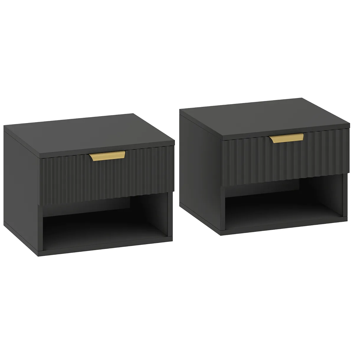 Set Noptiere Suspendate HOMCOM Set 2 cu Sertar si Nisa 40x34x29cm Negru