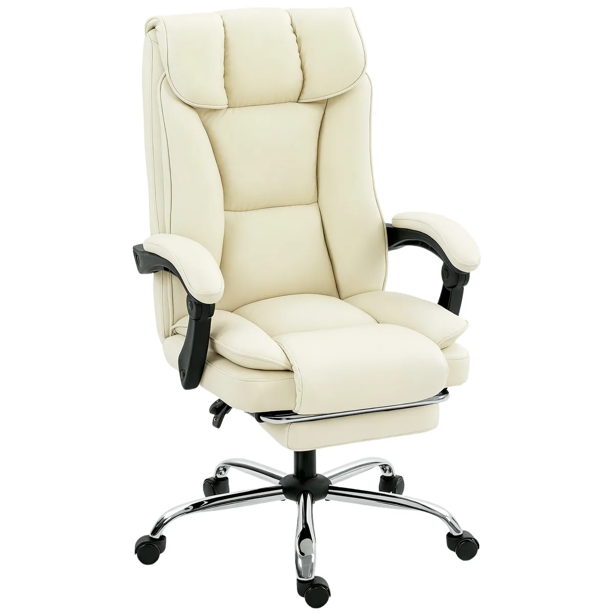 Scaun de Birou HOMCOM Reclinabil 155° Suport Picioare Piele Falsă Bej