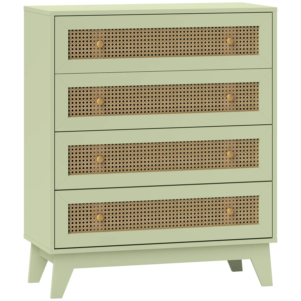 Comodă HOMCOM 4 Sertare 80x35x95cm Cannage Ratan Lemn Deschis Verde