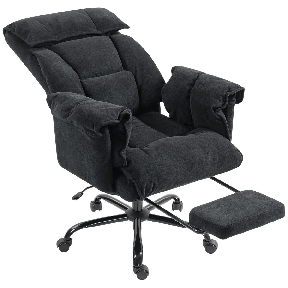 Scaun de Birou Directorial HOMCOM Catifea cu Suport pentru Picioare Reclinabil Negru