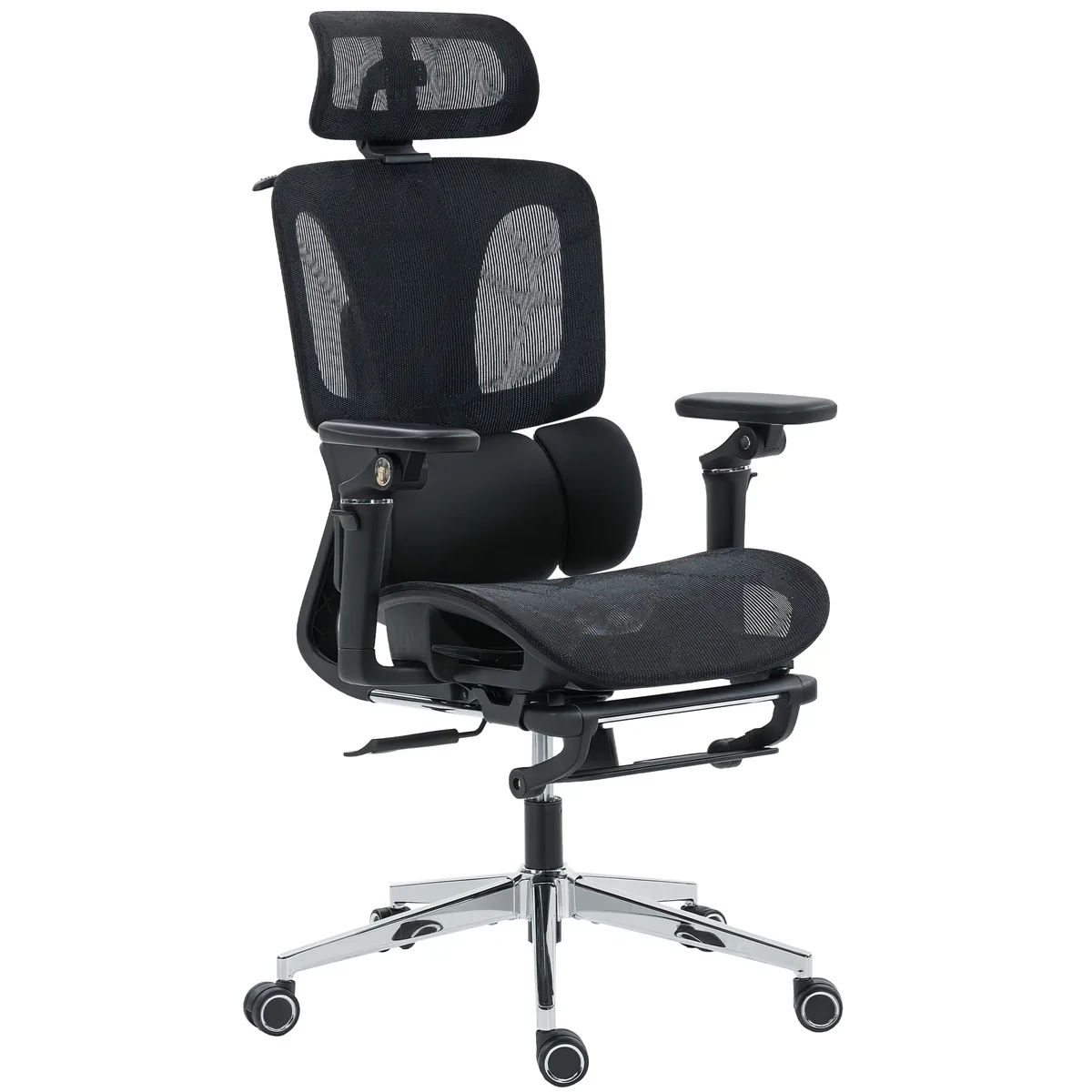 Scaun de Birou HOMCOM Ergonomic Plasa Cotiere Tetiera Spatar Reglabil Negru