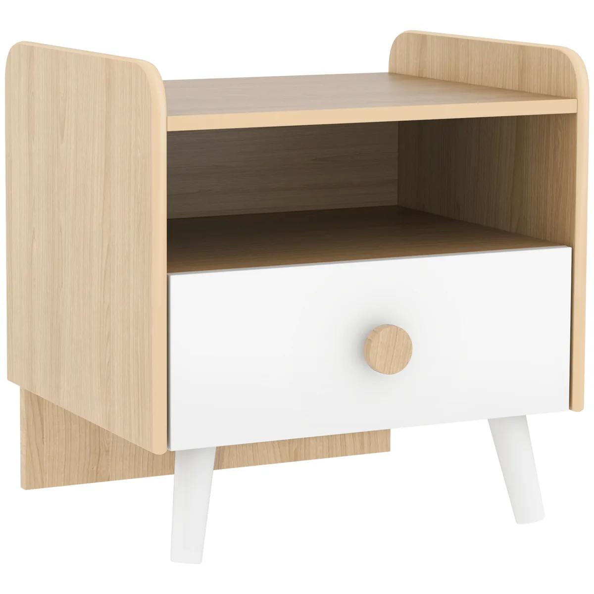 Noptiera cu Sertar AIYAPLAY Copii 3-10 Ani 40x32.5x40cm Lemn Natural