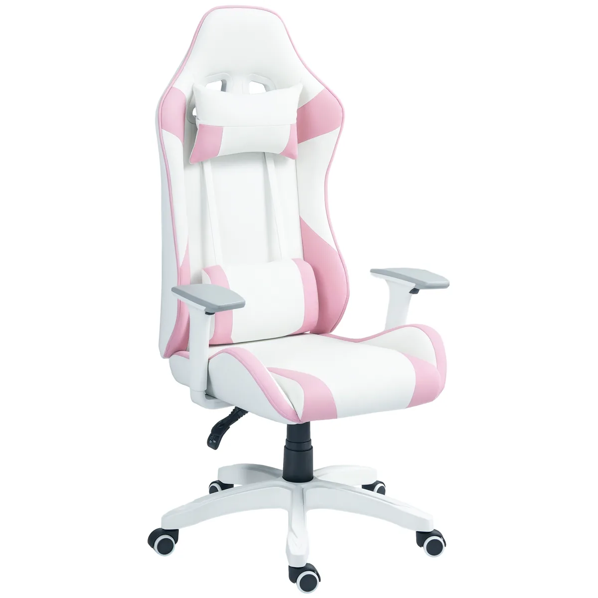 Scaun de Gaming HOMCOM Design Curbe Roz/Alb