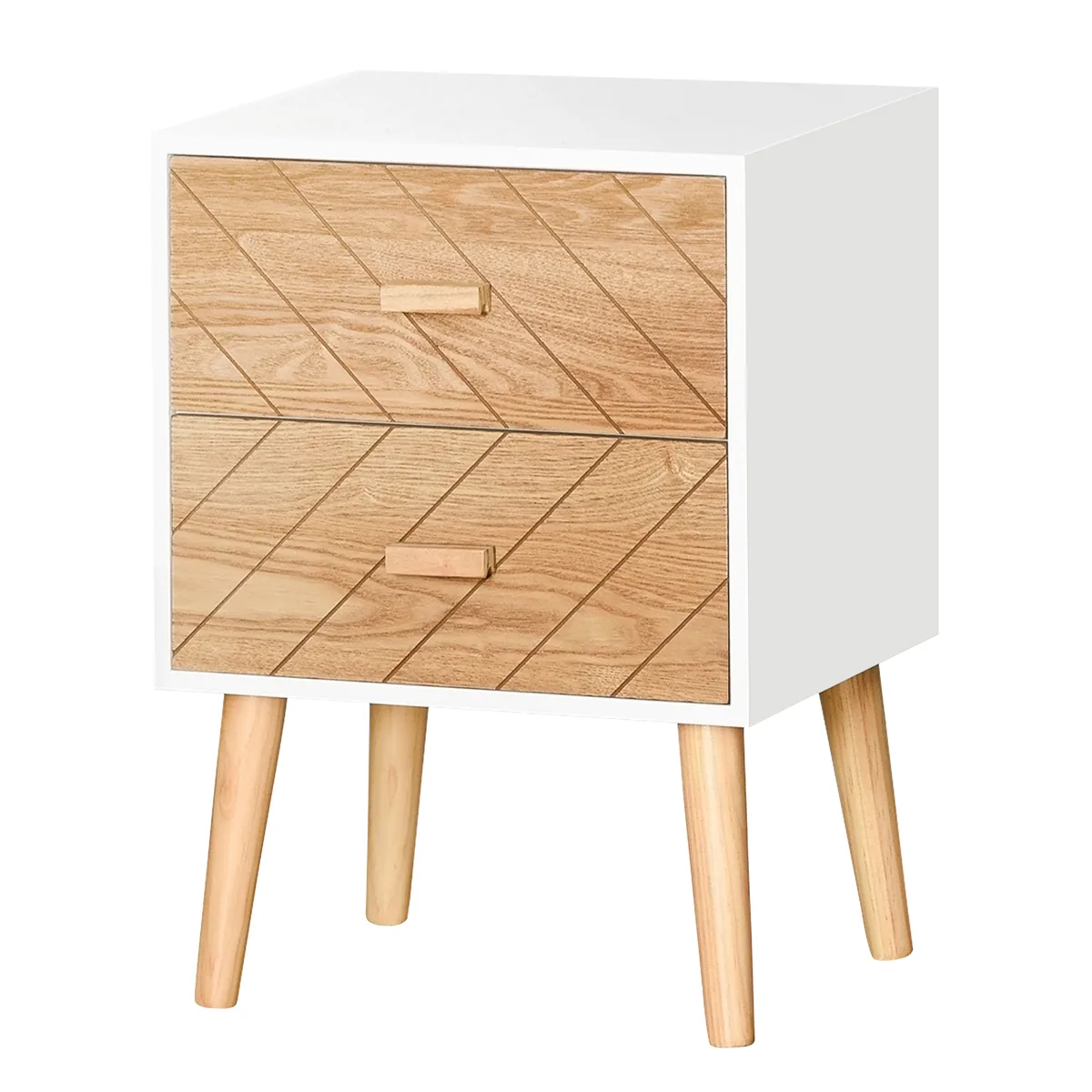 Noptiera HOMCOM Stil Nordic 2 Sertare Alb si Lemn 40x30x55.5cm
