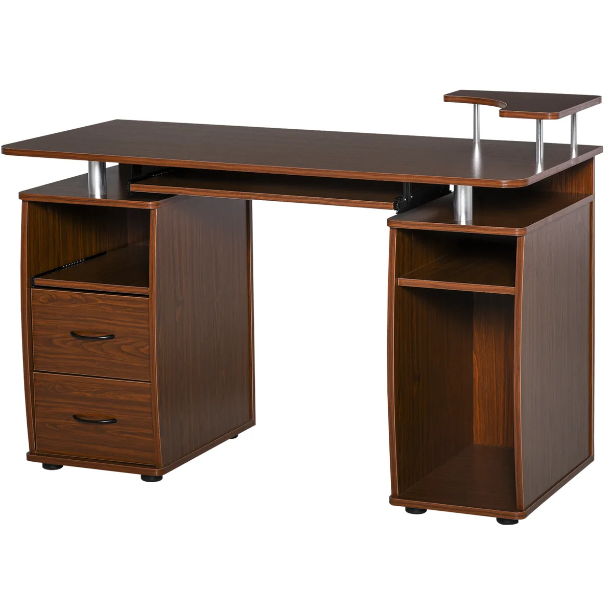 Masă de Birou HOMCOM Modernă 120x55x85cm Maro cu Sertare și Suport Tastatură