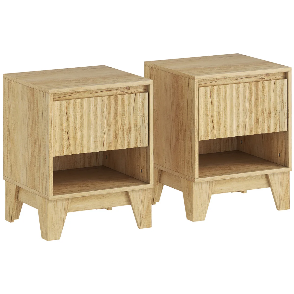 Set 2 Noptiere Înguste HOMCOM Natural 1 Sertar Raft Deschis 43x40x55cm