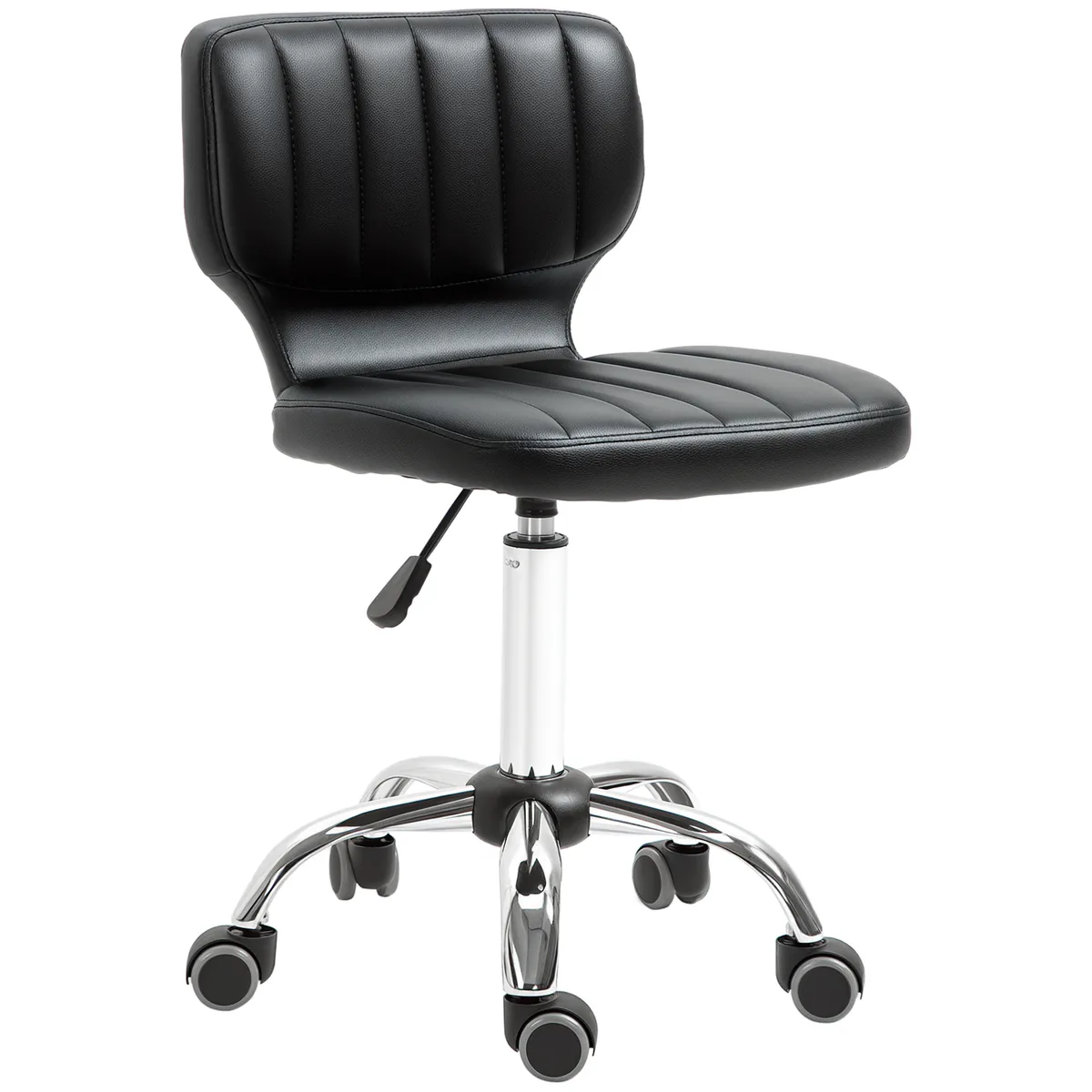 Taburet cu Roti Homcom Reglabil 360° Piele Ecologică Negru Cromat