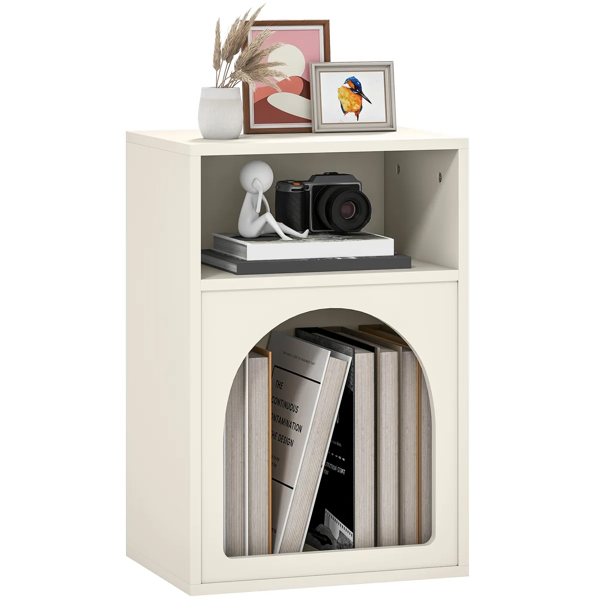 Noptiera Homcom Estel Arc 2 Compartimente Deschise 40x30x60cm Crema