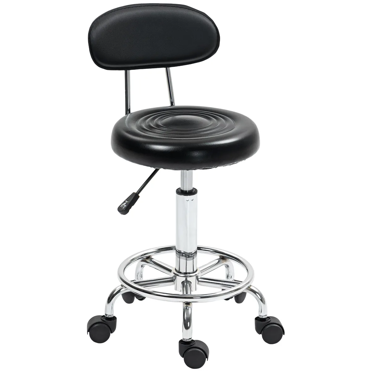 Scaun Estetician HOMCOM Rotativ Reglabil pe Roti Oțel Piele Sintetică Negru