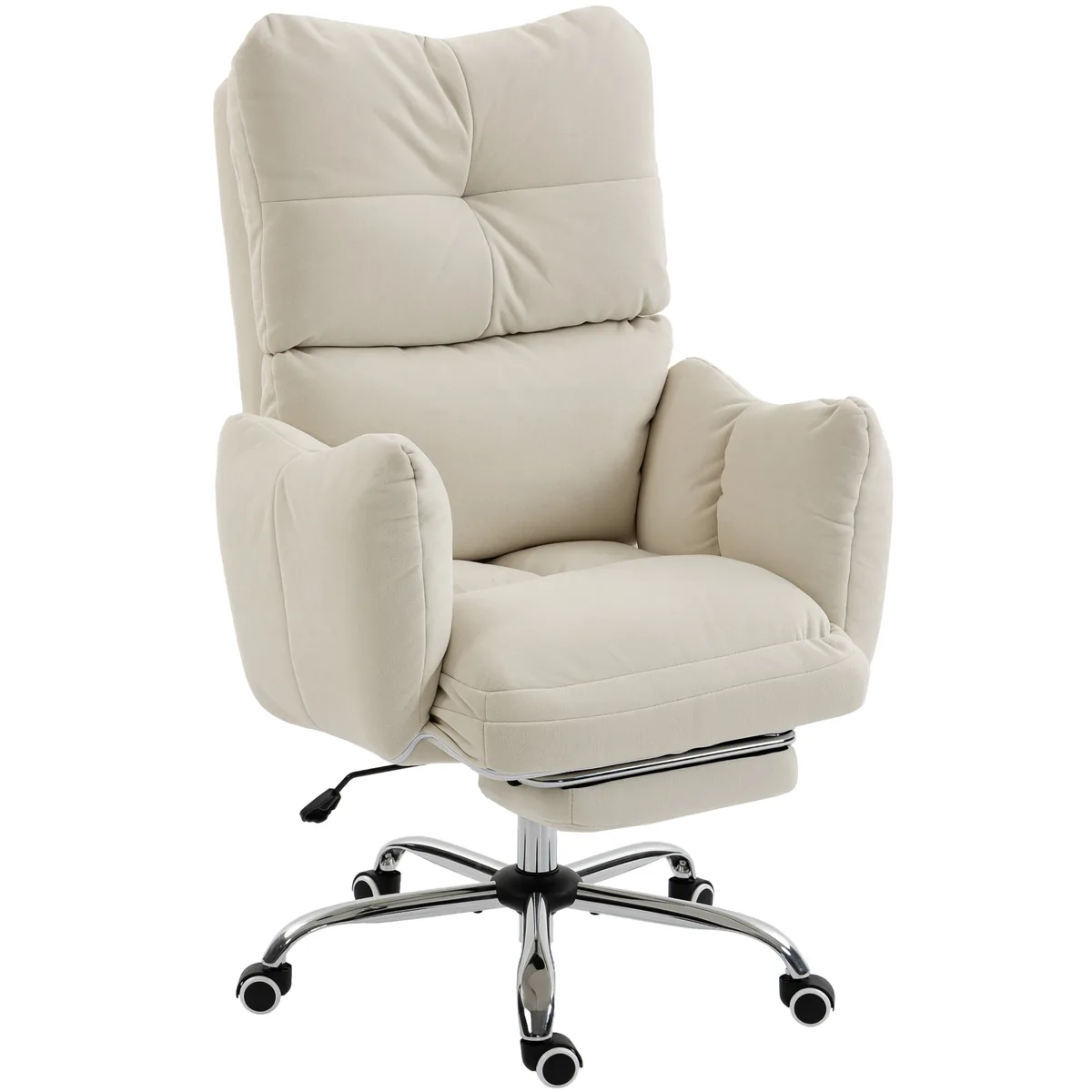Scaun de Birou HOMCOM Alb Flanel cu Suport pentru Picioare