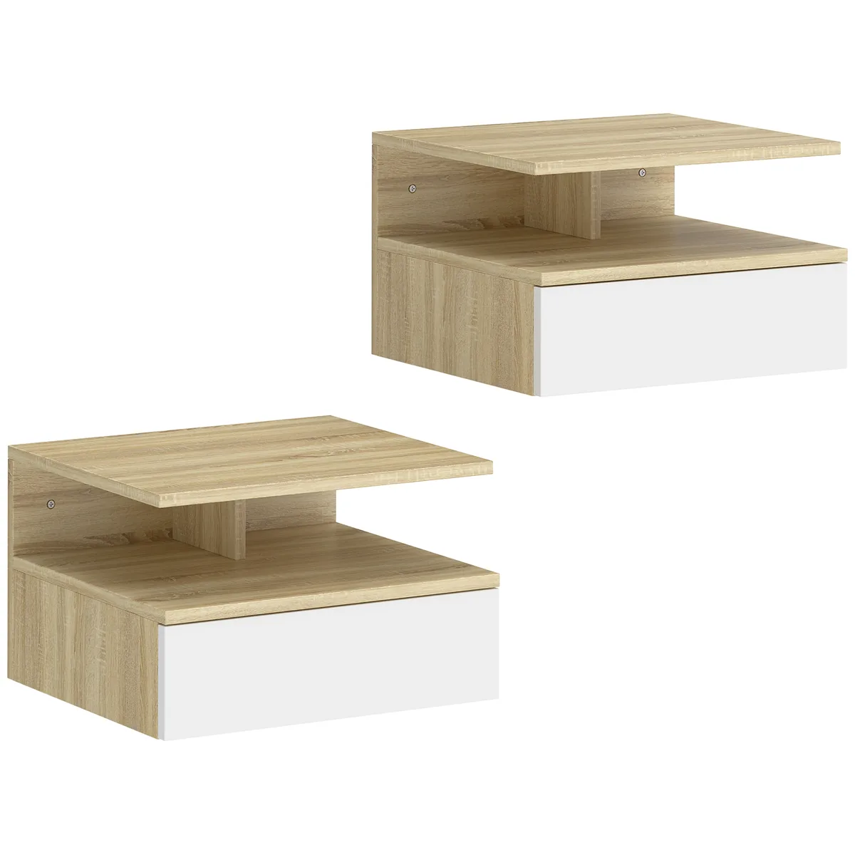 Set 2 Noptiere Suspendate HOMCOM Sertar Raft Deschis 35x32x22.5cm Alb Stejar