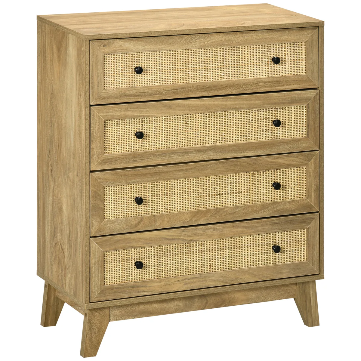 Comodă HOMCOM Lemn 4 Sertare 80x35x95 cm Natural Ratan Cannage