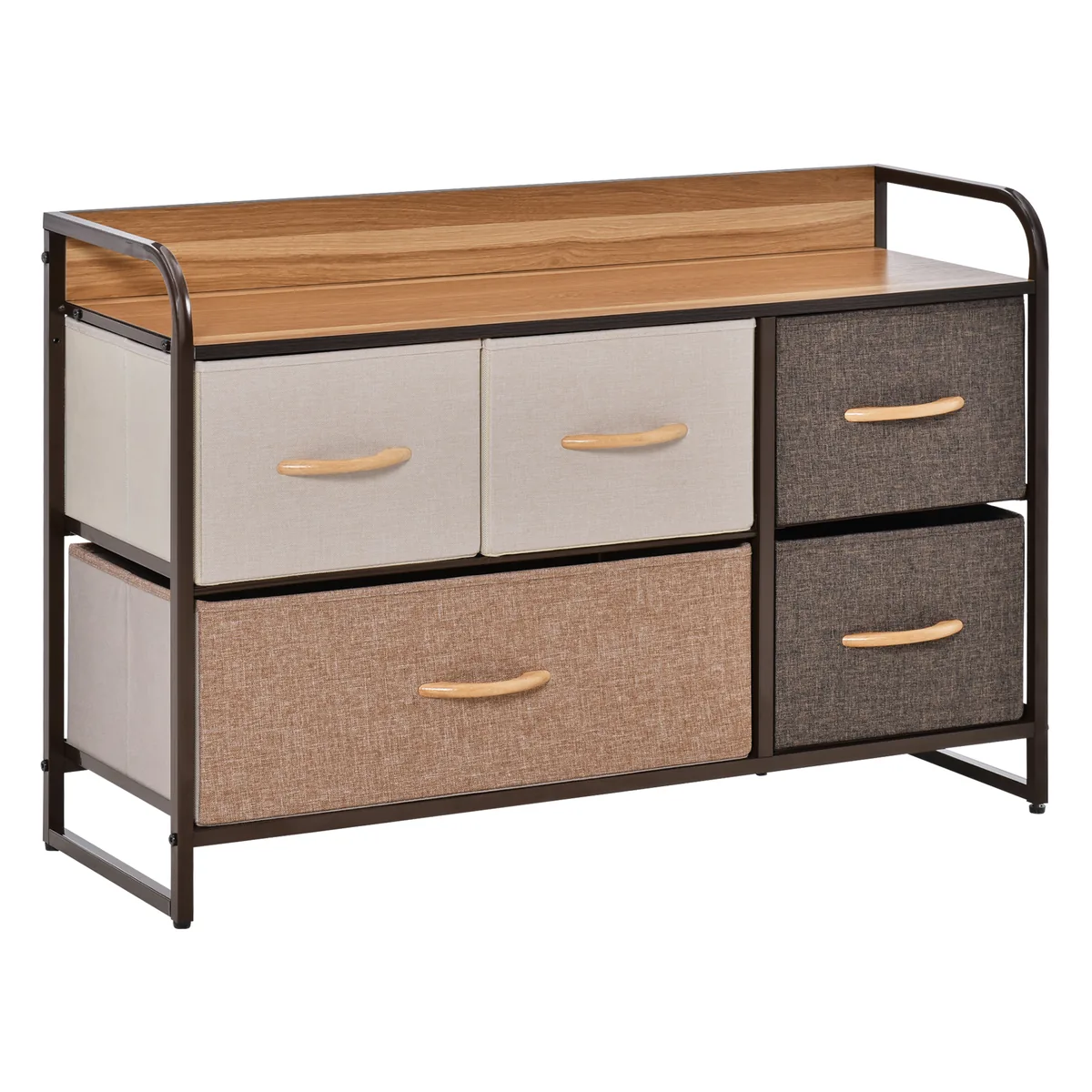 Comodă HOMCOM 5 Sertare Pliabile Blat Lemn Cadru Metalic 87,5x29x58cm Multicolor