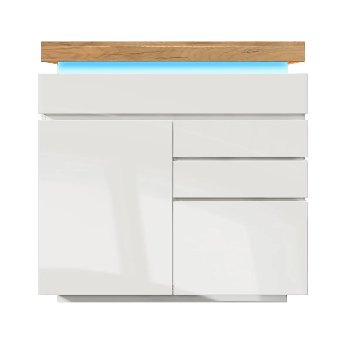 Comoda AB Store 2 Uși 3 Sertare 110x39x115cm LED Alb