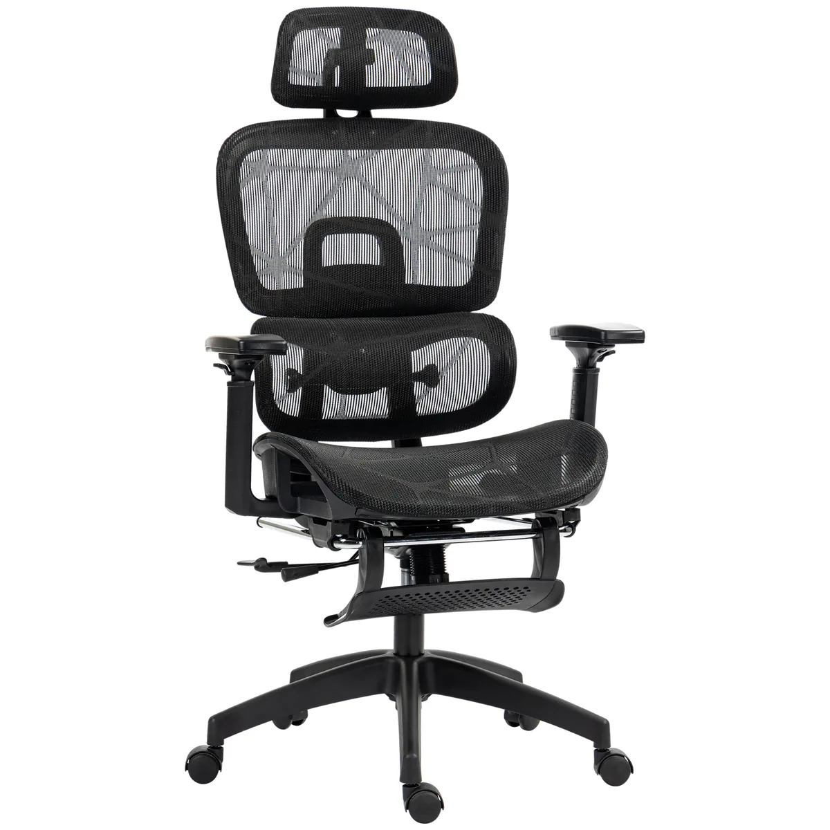 Scaun de Birou HOMCOM Ergonomic din Plasă Brațe 3D Spătar Inclinabil 66x64x122cm Negru