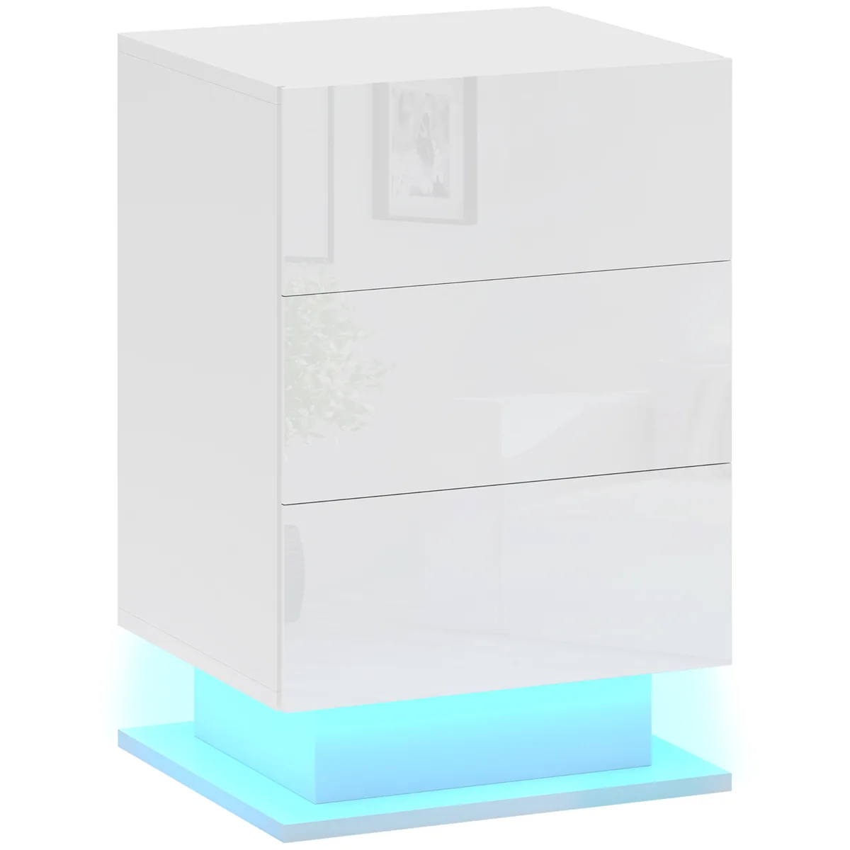 Noptiera HOMCOM LED 3 Sertare Telecomanda Alb