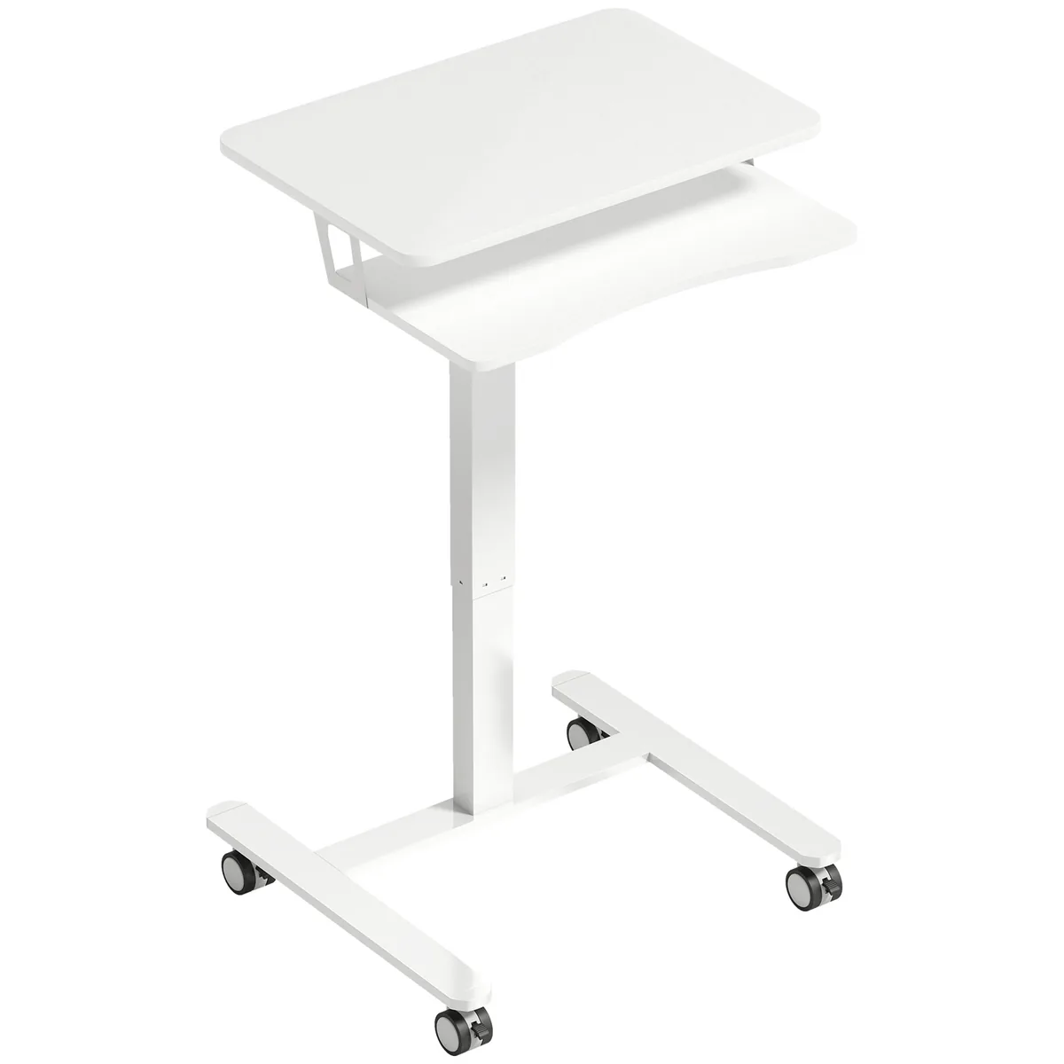 Birou HOMCOM Reglabil pe Inaltime Sit-Stand Mobil cu Suport Tastatura si Roti Alb