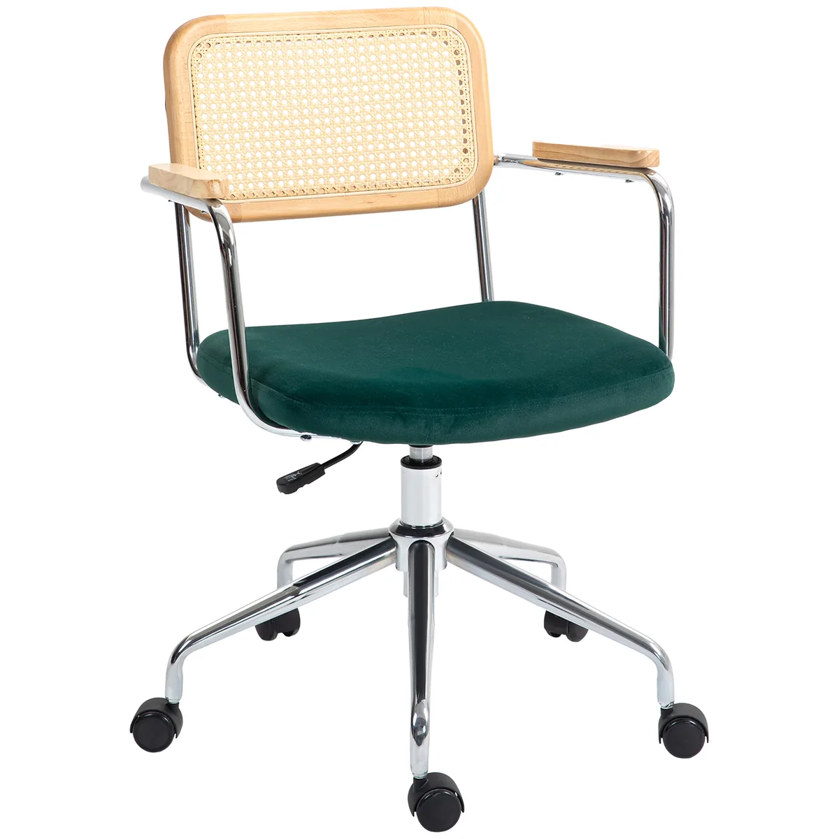 Scaun de Birou HOMCOM Design Boho Brațe din Lemn Verde
