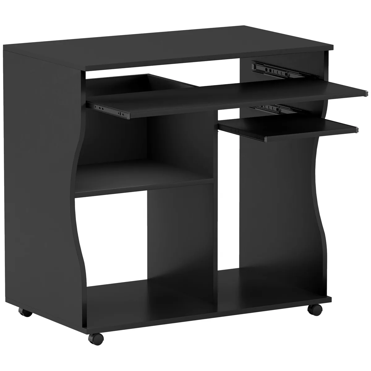 Birou PC HOMCOM pe Roti cu Spatiu de Depozitare 80x48x75cm Negru