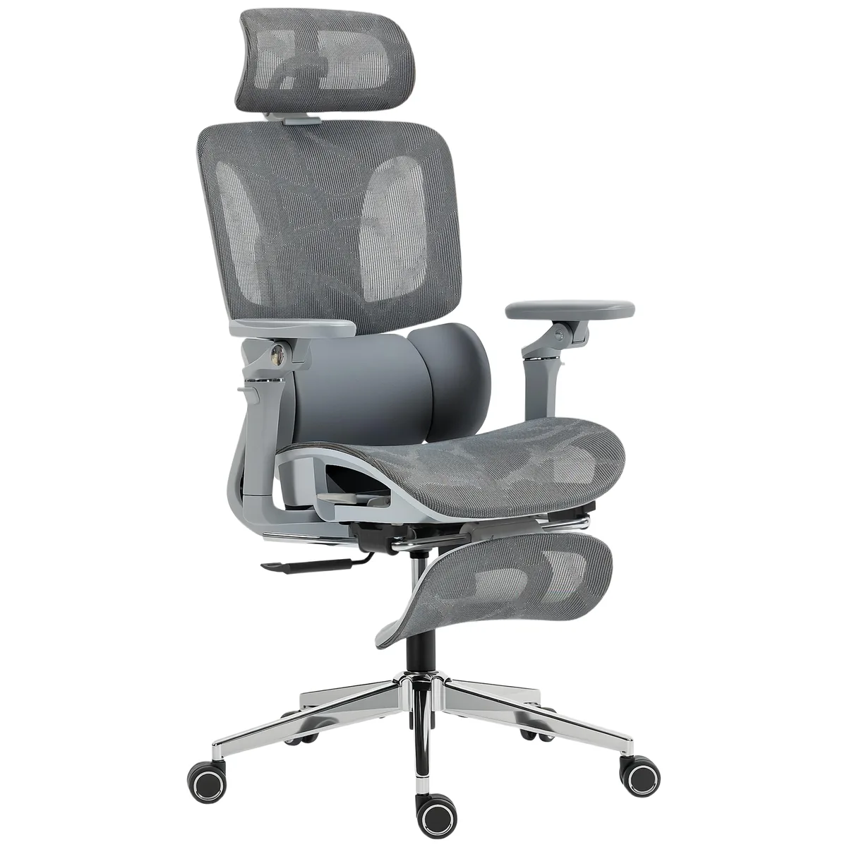 Scaun de Birou HOMCOM ergonomic Plasa Gri Cotiere 6D
