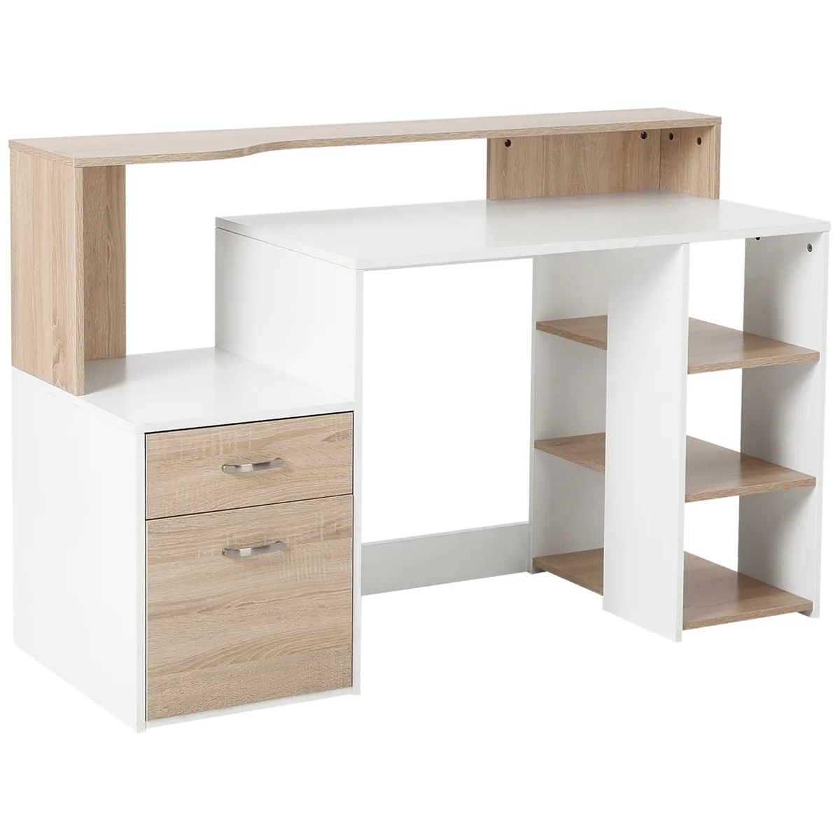 Masa de Birou HOMCOM Moderna cu Rafturi 140x55x92cm