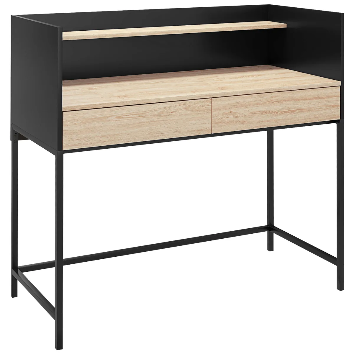 Birou HOMCOM Cu 2 Sertare Raft Superior Lemn Si Otel 106x51.5x102.5cm Negru
