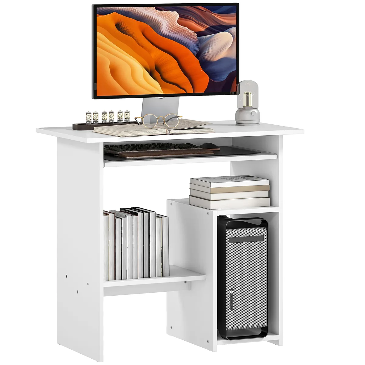 Birou de Calculator HOMCOM Placaj Metal 80x45x75cm Alb