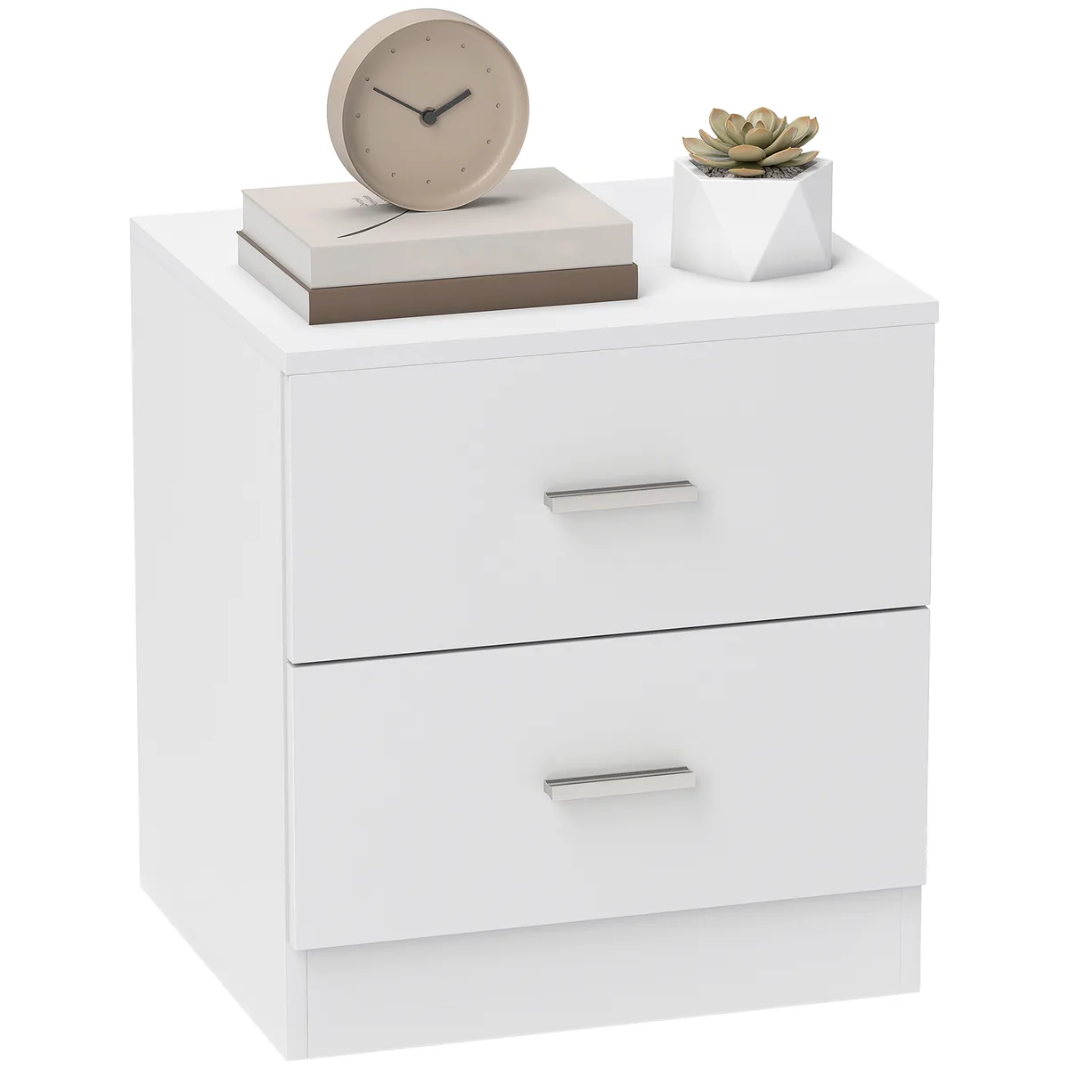 Masa de Noapte HOMCOM 2 Sertare Alb 45x39.5x49cm