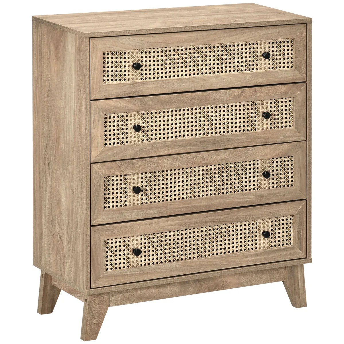 Comodă HOMCOM Stil Boho Ratan 4 Sertare 80x35x95 cm Lemn Natural