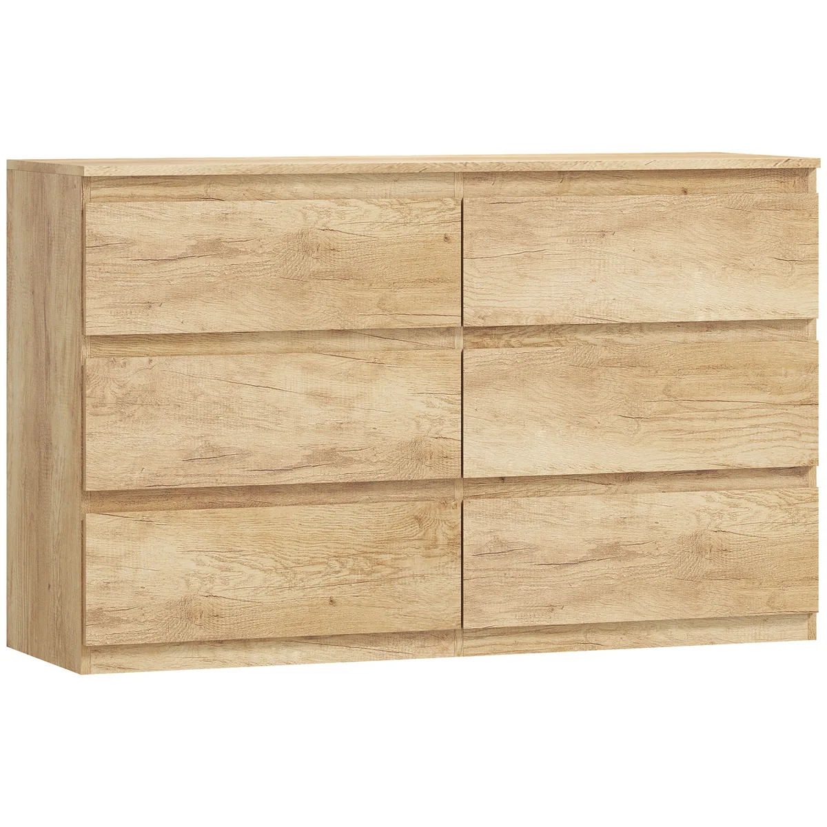 HOMCOM Comodă 6 Sertare 120x39x75cm Stejar
