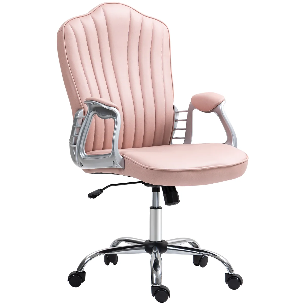 Scaun de Birou HOMCOM Brate de Sprijin Spatar Curbat Functie de Balans Roz