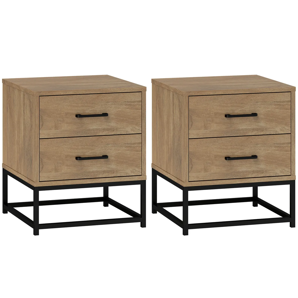 Noptiere Homcom Set 2 Sertare Lemn Natural