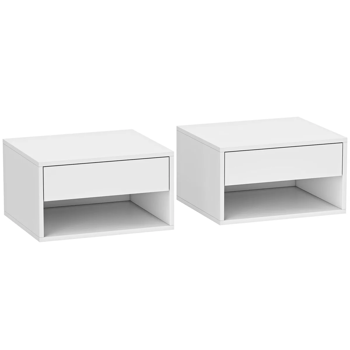 Noptiere Suspendate HOMCOM Set 2 Sertar Compartiment Deschis Alb