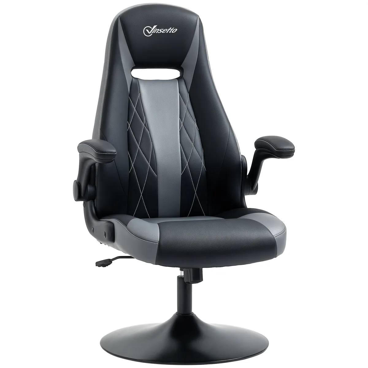 Scaun de Gaming Vinsetto PVC Gri Negru Brate Rabatabile Perna Gat