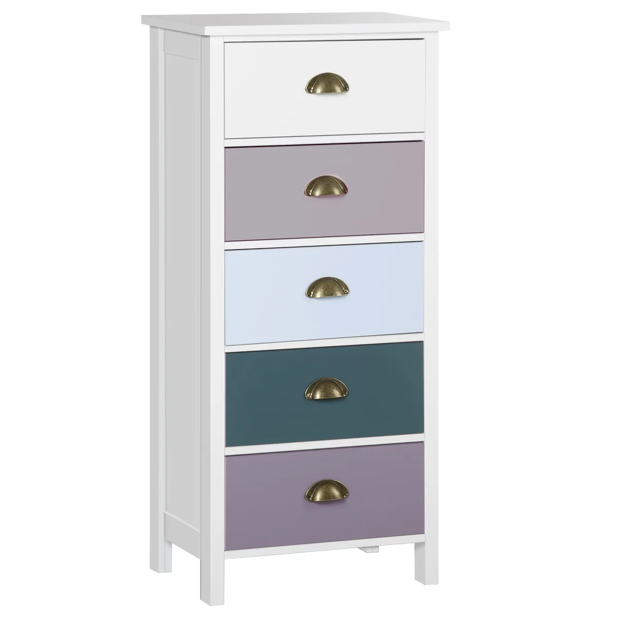 Comodă HOMCOM 5 Sertare Colorate Mânere Metalice Multicolor