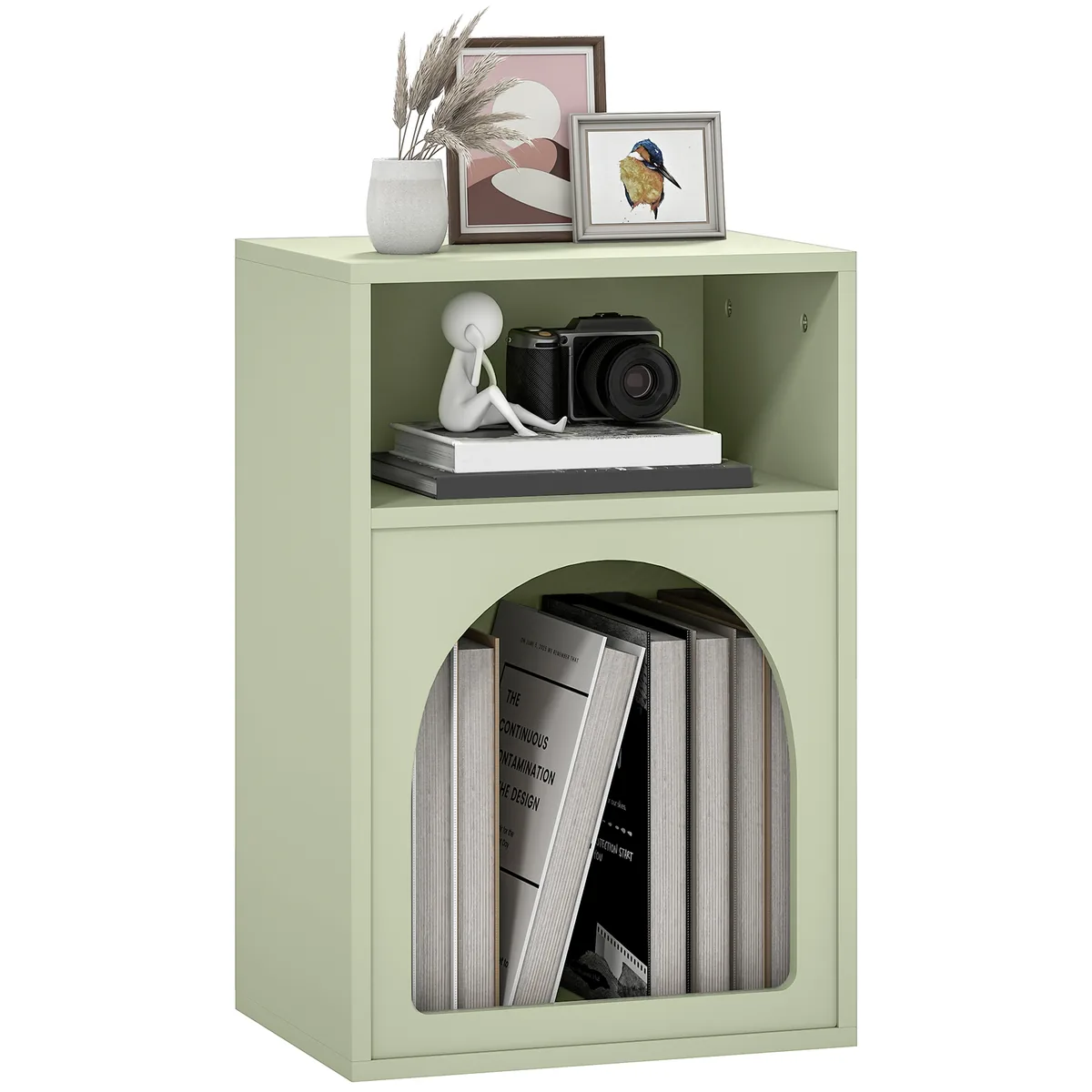 Noptieră HOMCOM Subțire 2 Compartimente Deschise Design Arc 40x30x60cm Verde