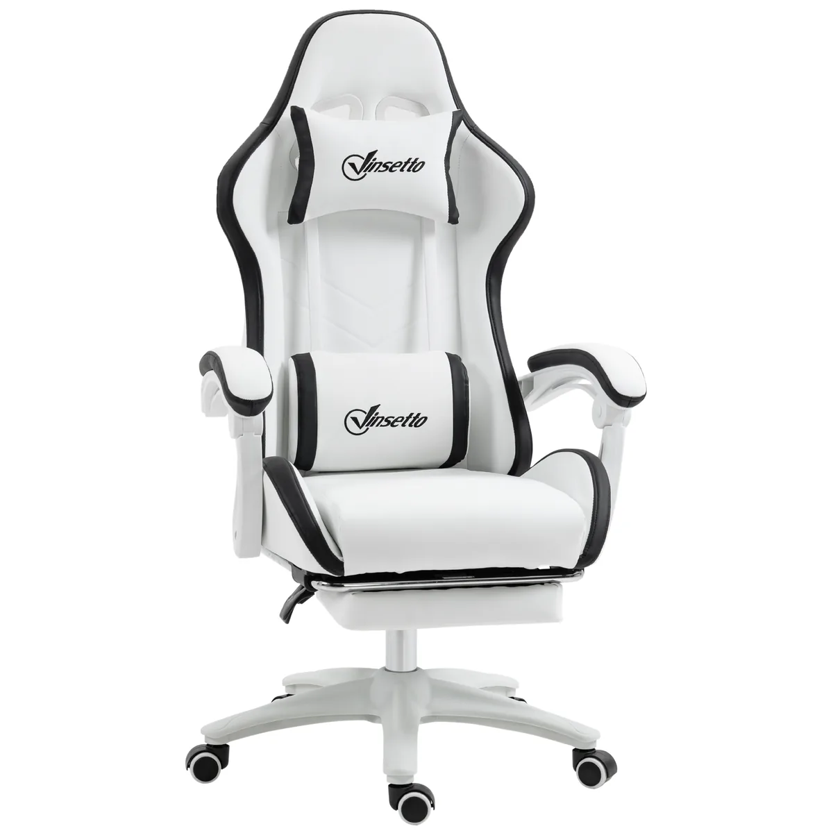 Scaun Gaming Vinsetto Alb și Negru cu Suport pentru Picioare