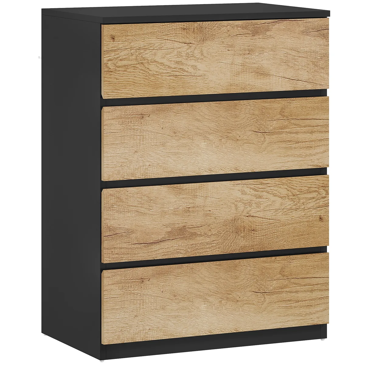 Comodă HOMCOM 4 Sertare Lemn Negru și Stejar 60x40x80cm