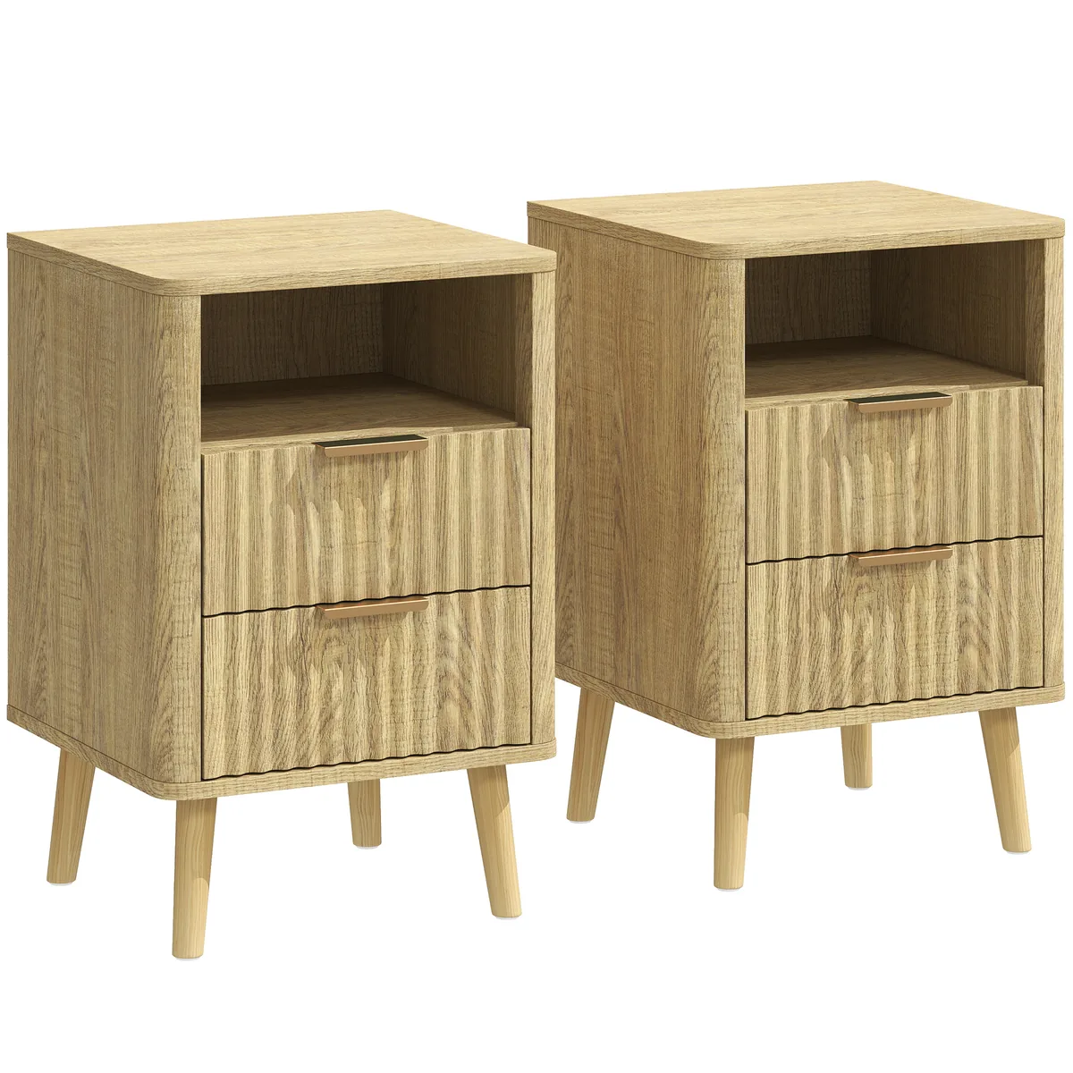 Set 2 Noptiere HOMCOM 2 Sertare Compartiment Deschis 40x40x61 Stejar