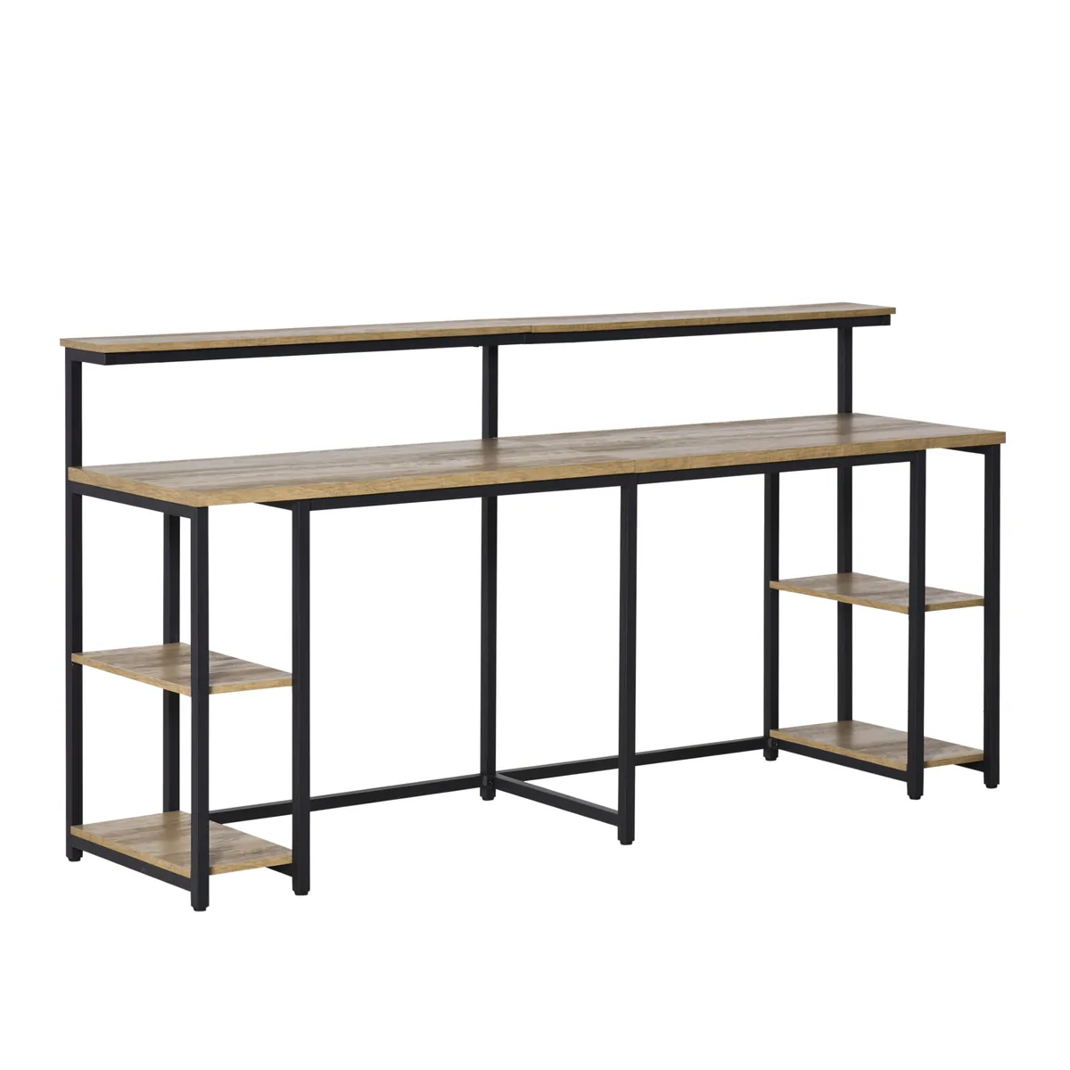 Birou Dublu HOMCOM Stil Industrial MDF/Metal 200x53x100cm Negru/Maro