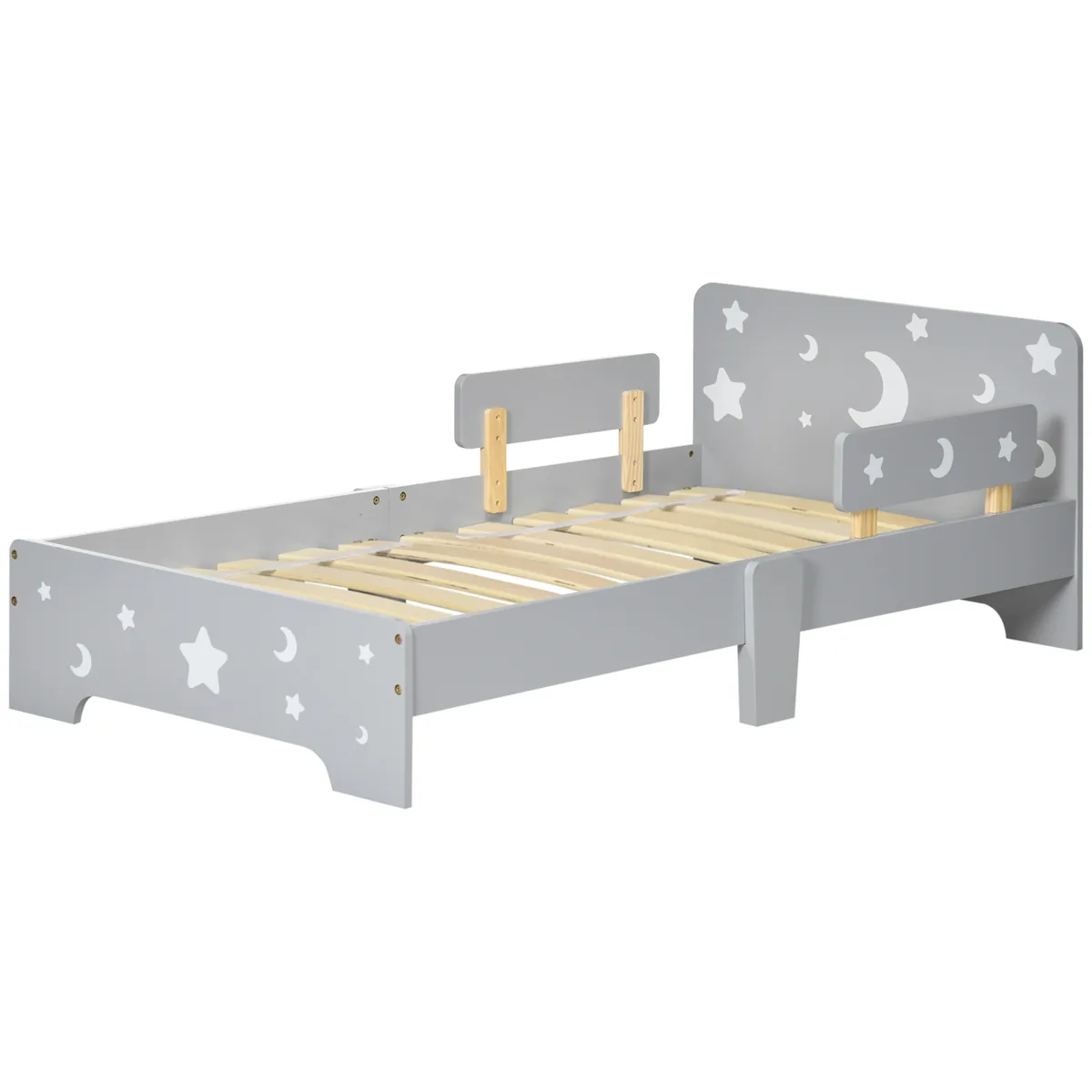 Pat Pentru Copii ZONEKIZ Stele Si Luna 143x76x49cm Gri Si Lemn 3-6 Ani