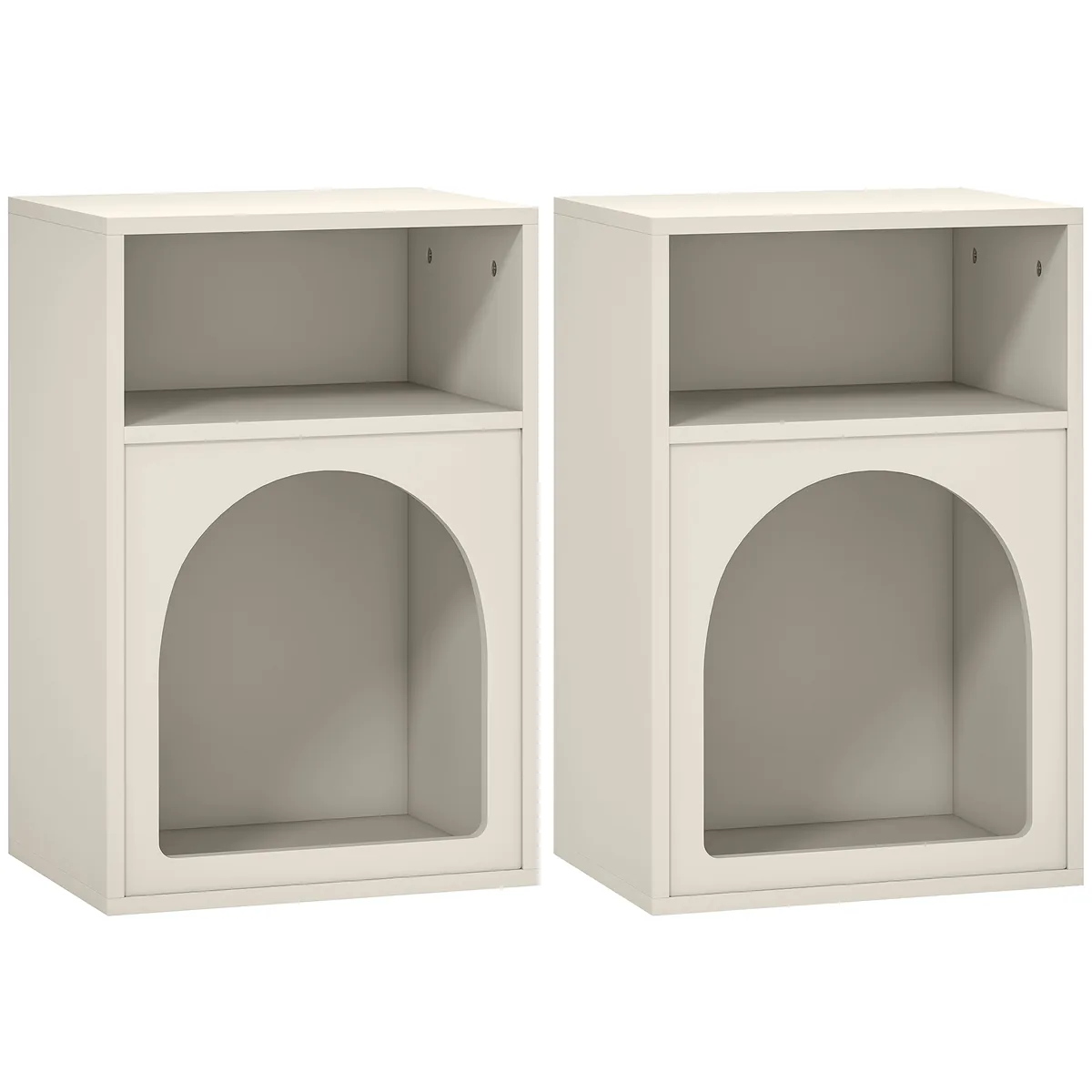 Set de 2 Noptiere HOMCOM Compartimente Deschise Design Arcuit 40x30x60cm Crem