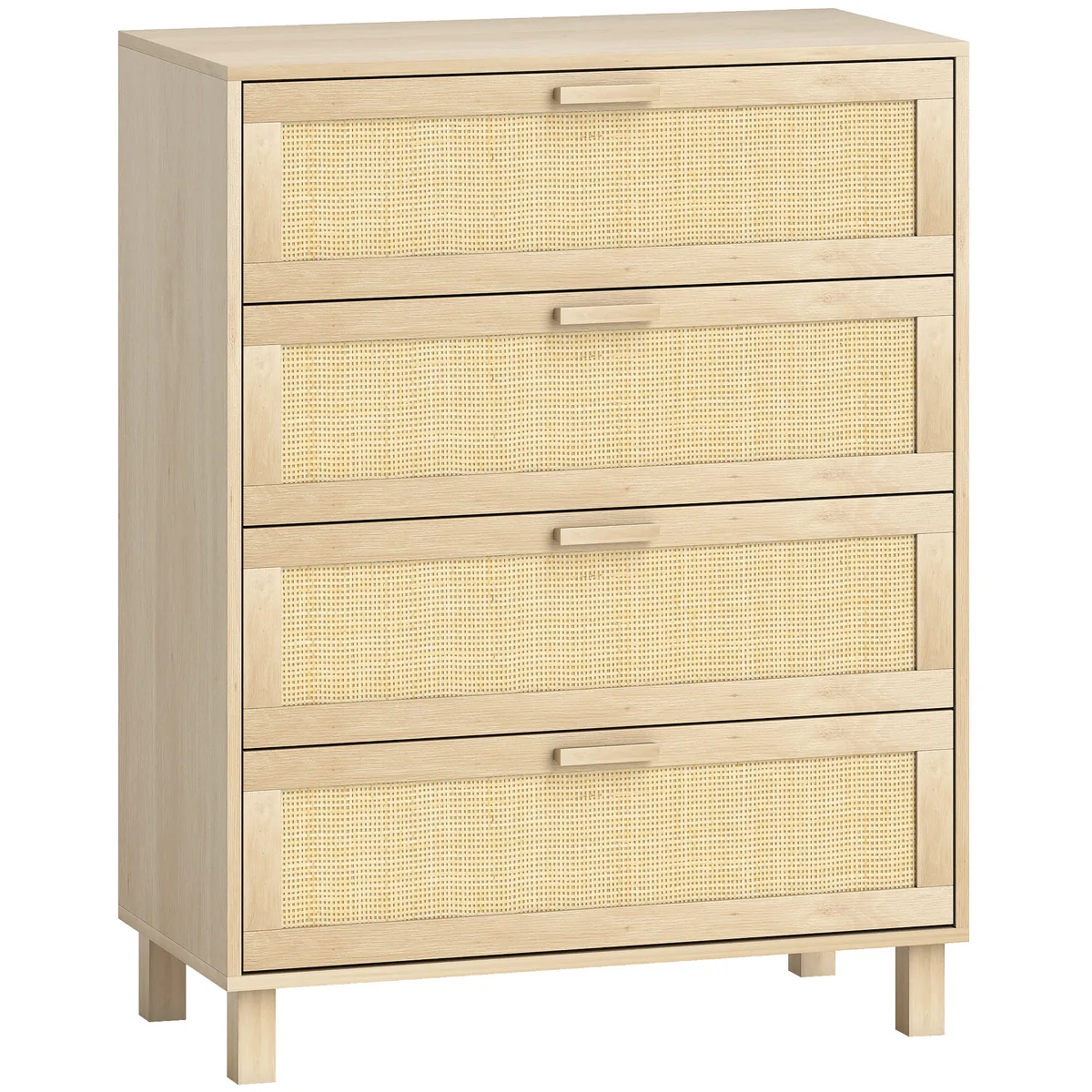 Comodă HOMCOM 4 Sertare Cannage Ratan MDF 80x40x103cm Lemn Deschis