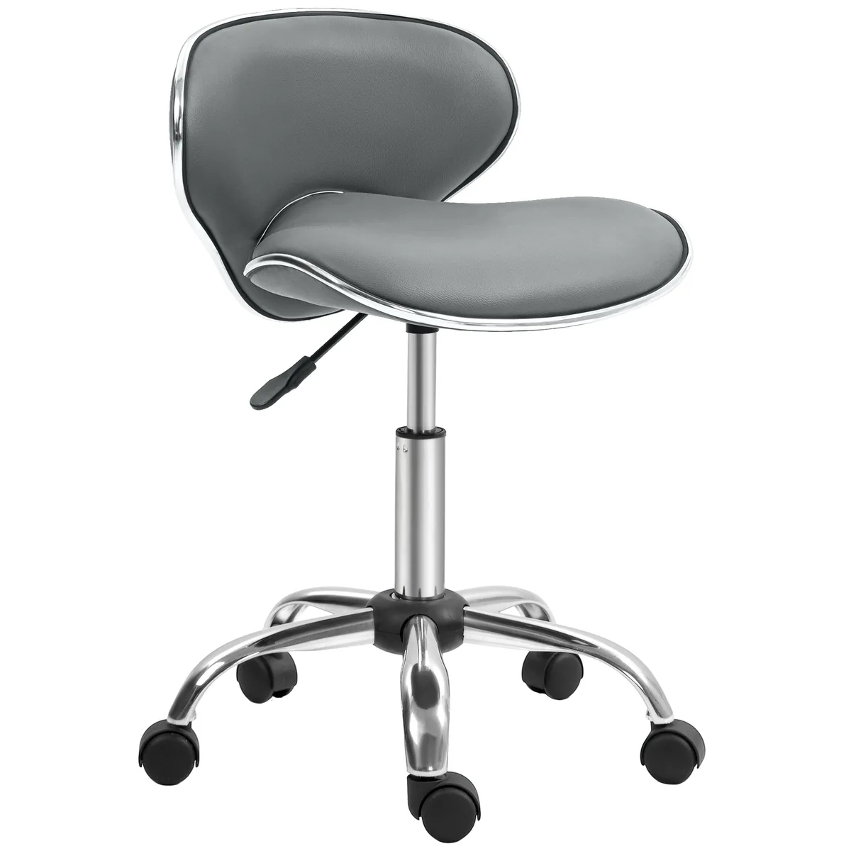 Taburet cu Roți HOMCOM Gri Reglabil 44-56cm Spătar