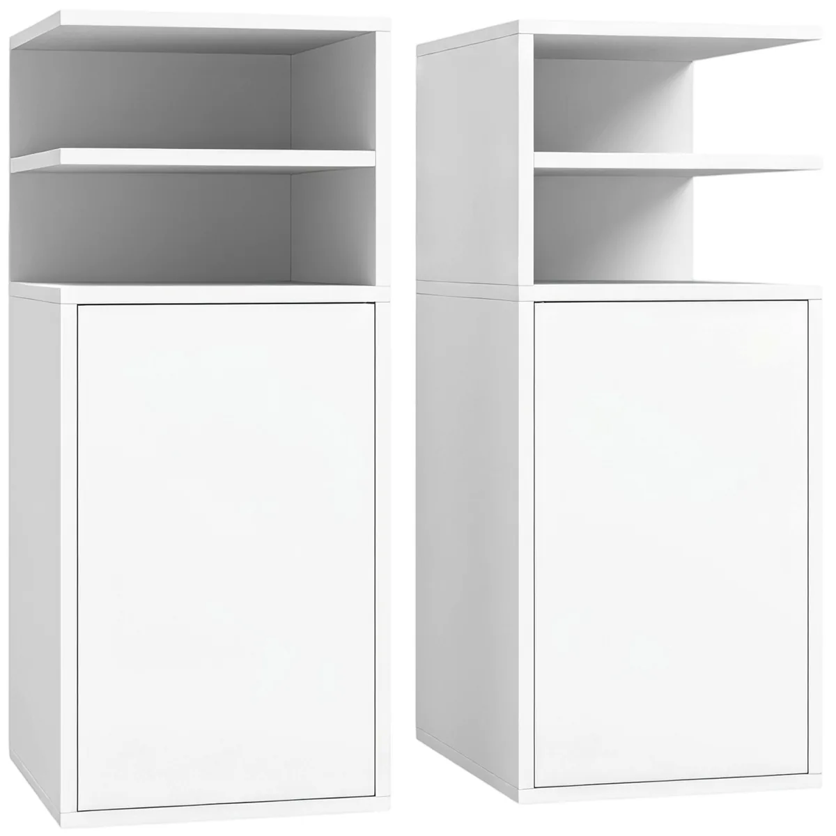 Set de 2 Noptiere HOMCOM 25x30x60cm cu Ușă și Compartimente Deschise Alb