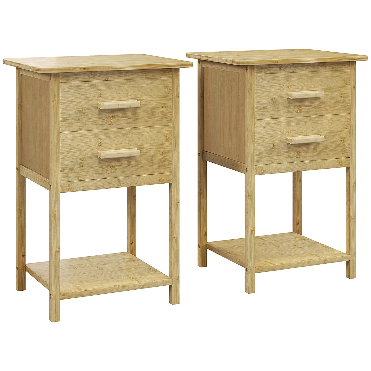 Noptiere HOMCOM 2 Piese Bambus 2 Sertare 1 Polita 40x34x60cm