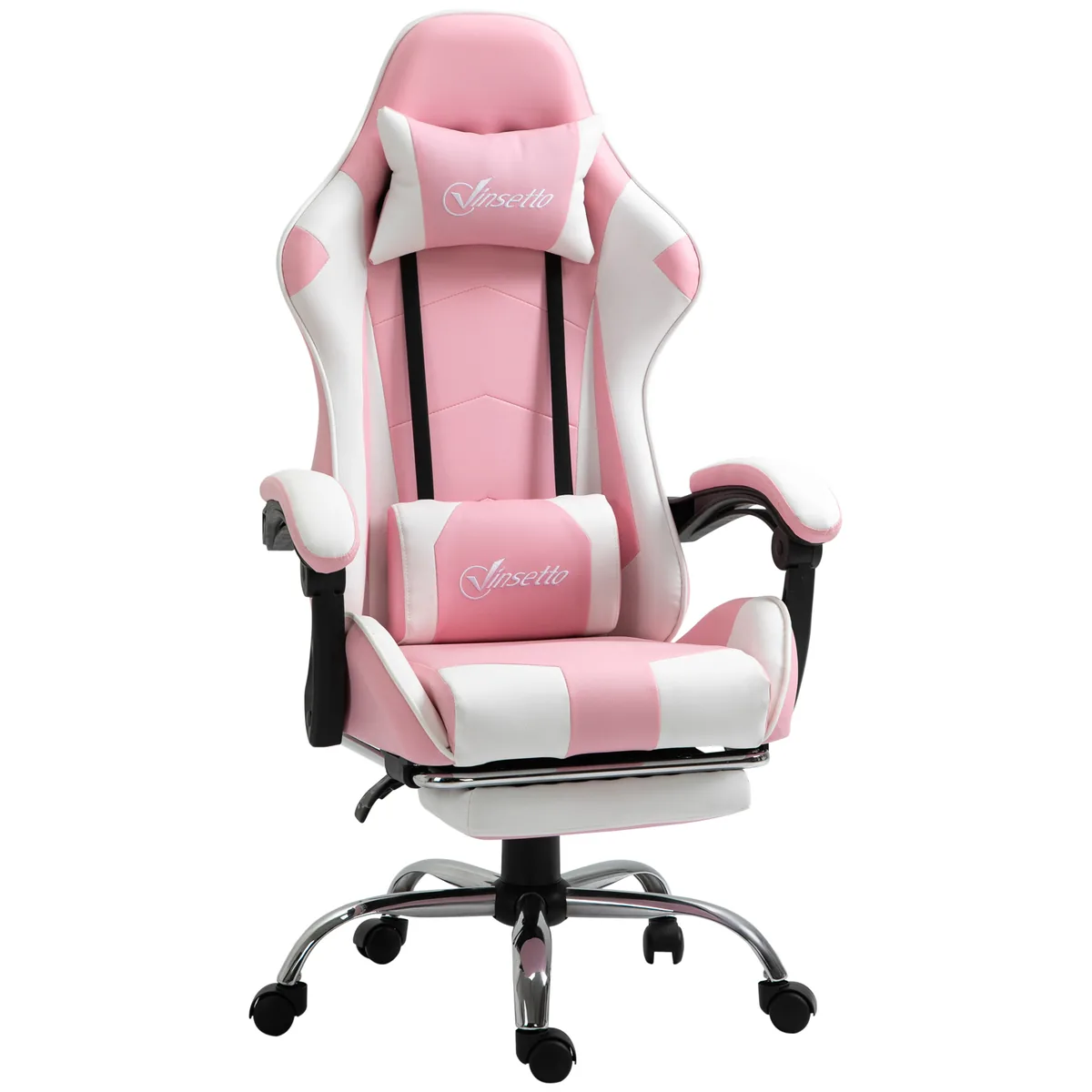 Scaun Gaming Vinsetto Reclinabil Inaltime Reglabila Roz si Alb