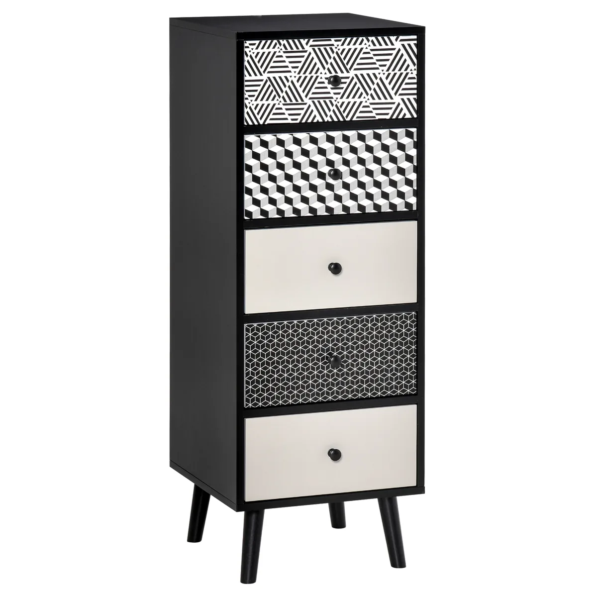 Comoda HOMCOM Fantezie Geometrica 5 Sertare Negru Gri
