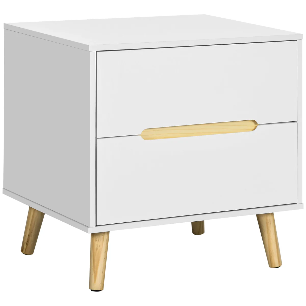 Noptieră HOMCOM Modernă 2 Sertare Lemn Masiv 50x40x50.5cm Alb
