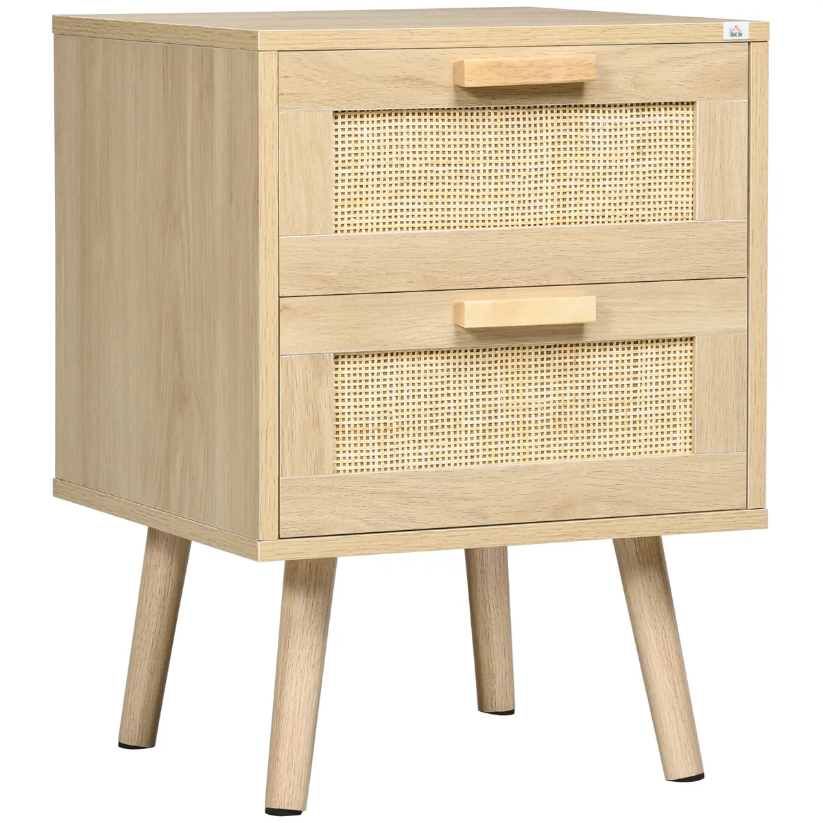 Noptiera HOMCOM 2 Sertare Boho 40x40x56cm Lemn Natur